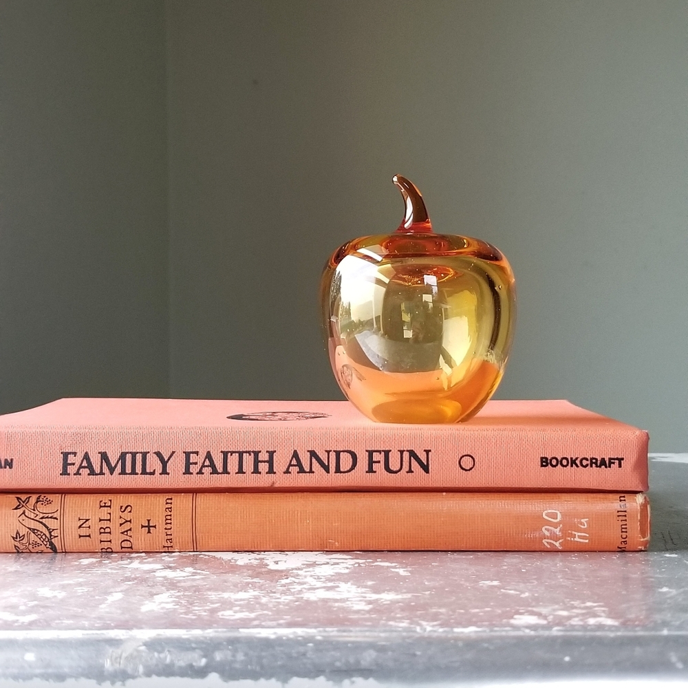 SOLD Amber Art Glass Apple Paperweight